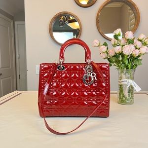 Christian Dior Large Patent Leather Lady Dior Shoulder Bag